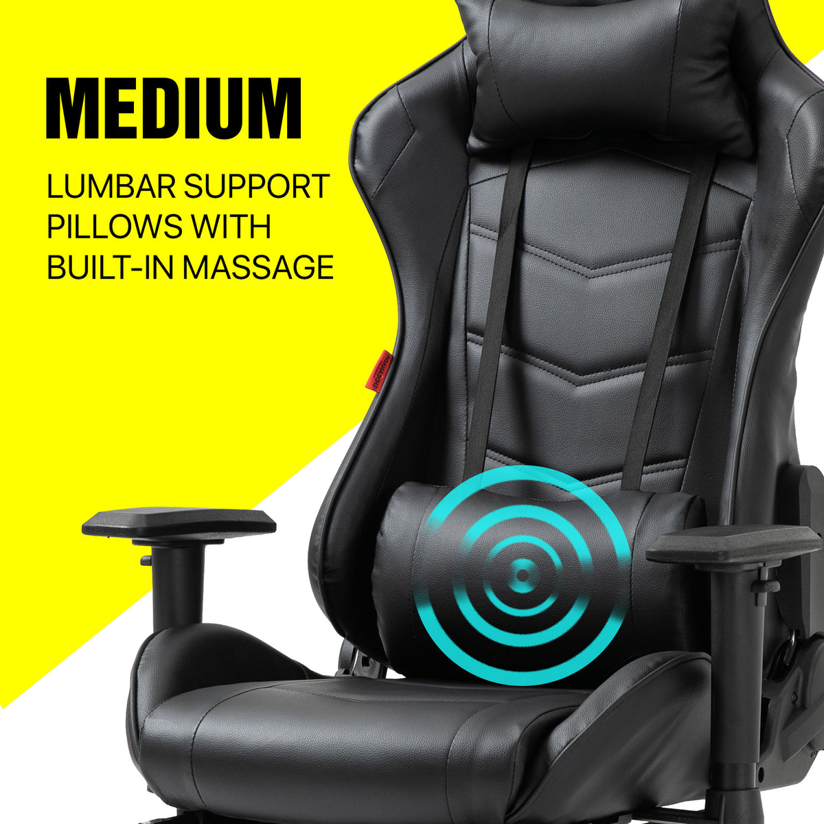 1996 Black Gaming Chair With Massage Lumbar Pillow 2D Armrest Hdcanada Furniture ltd. Gaming Chairs Office Chairs Store